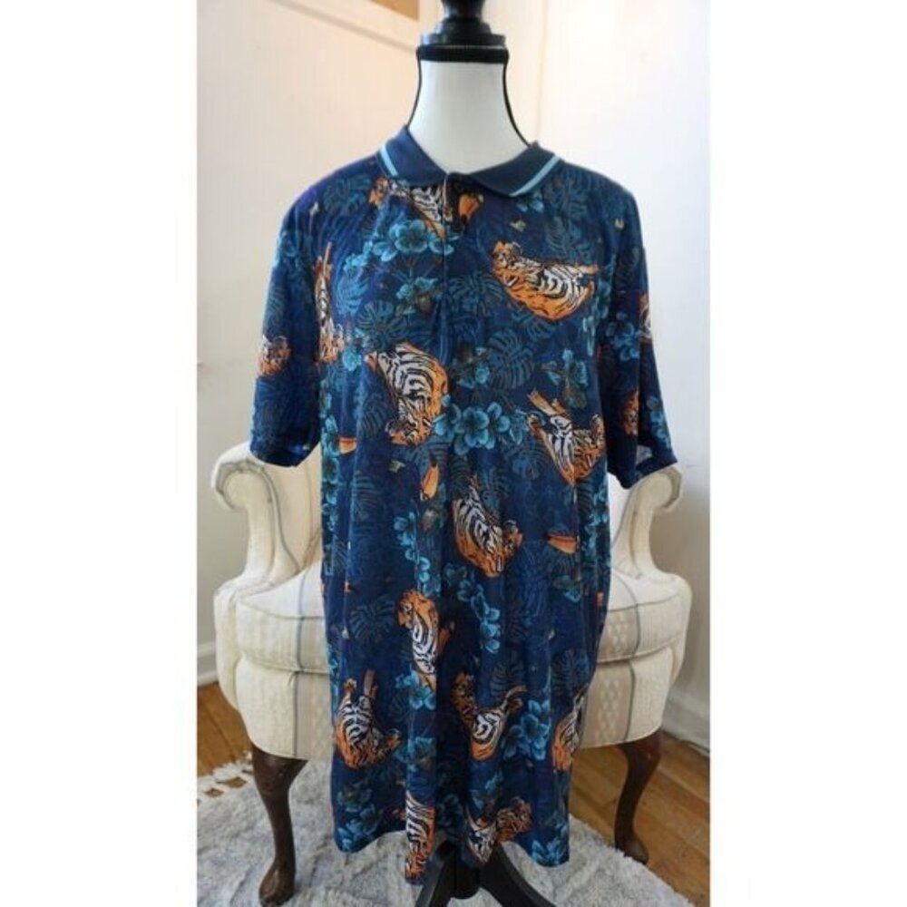 Fresh Prints Of Bel Air Men’s Blue Jungle Print Polo Shirt with Tigers, Size XL - Picture 7 of 7